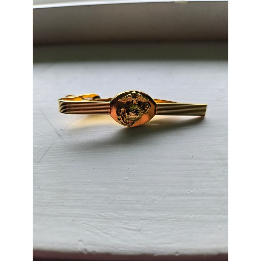 USMC Marine Corps Tie Clip Gold Tone EGA Eagle Globe Anchor Military Accessory